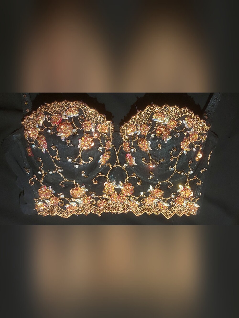 Embellished Black & Gold Sequined Bustier Top By Marciano. Small